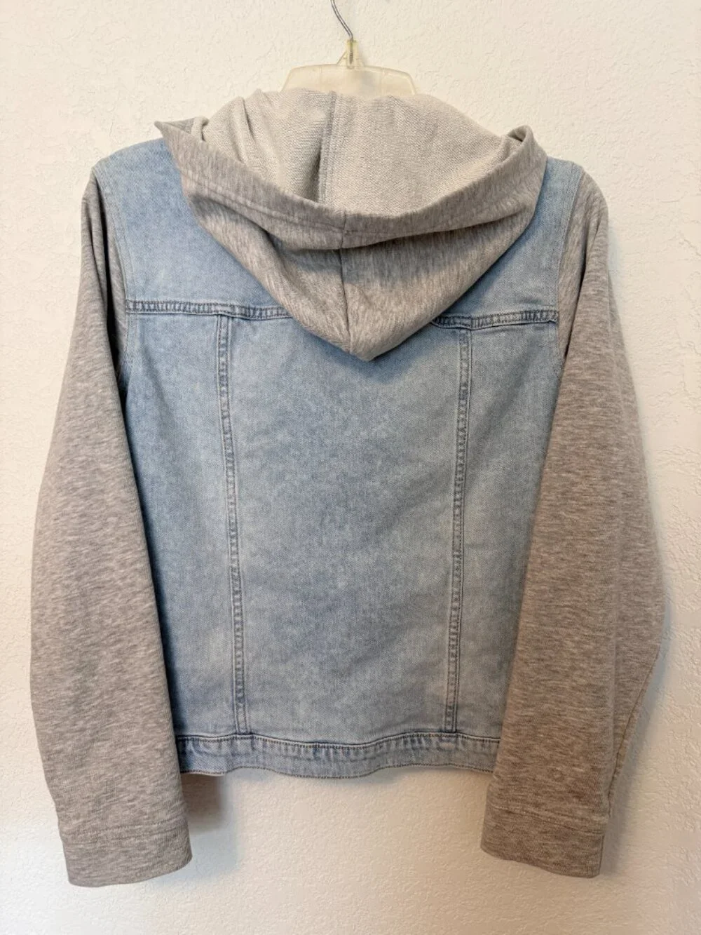 Wonder Nation Mixed Media Hooded Jean Jacket Girls Size 14/16 Streetwear Skater
